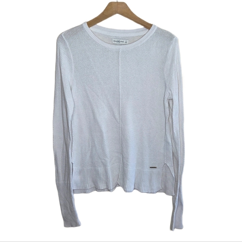 Abercrombie & Fitch Ivory Textured Crewneck Sweater Side Slits Size Small